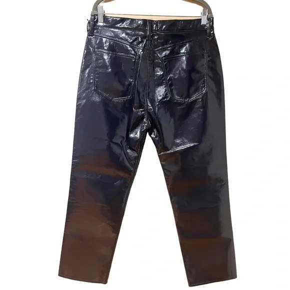 AGOLDE Recycled Leather 90's Pinch Waist Straight Leg Pants in Carbon (32) - Picture 7 of 14